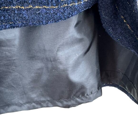 LOFT Blue Gold Shimmery Wool Blend Straight Lined Boucle Mini Skirt Size 12 - Picture 4 of 7